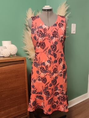 Banana Republic Coral Dress with Navy Floral Print